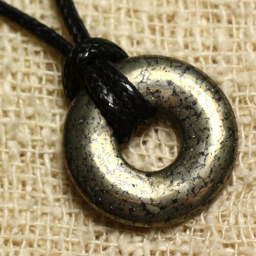 Collier pendentif en pierre - pyrite dorée donut 20mm