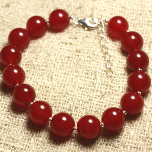 Bracelet argent 925 et pierre - jade rouge 10mm