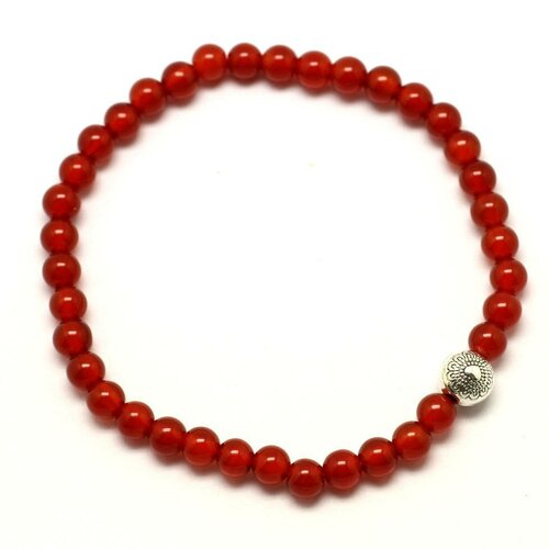 Bracelet pierre semi précieuse cornaline 4mm et perle argentée