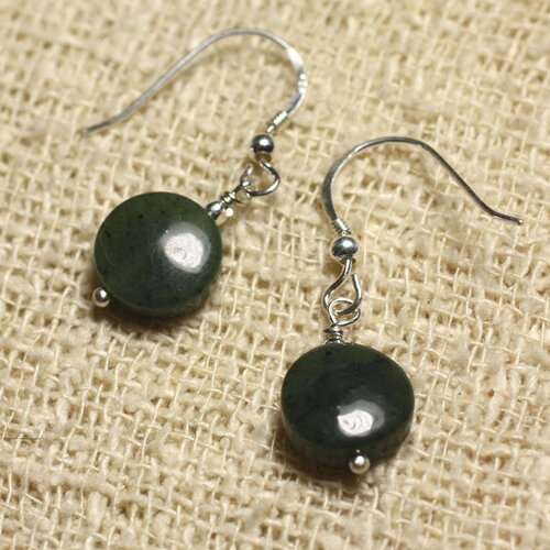 Boucles d'oreilles argent 925 - jade canada nephrite palets 10mm