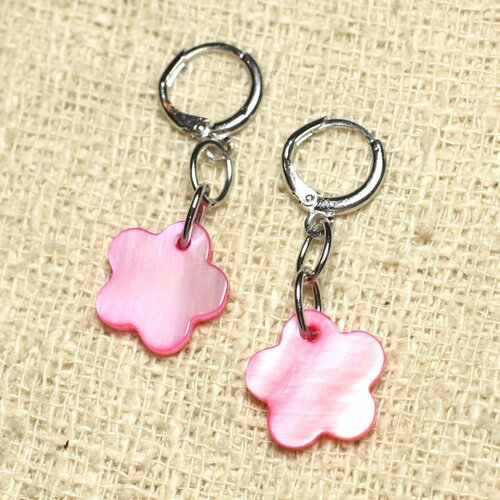 Boucles d'oreilles nacre fleurs 15mm rose