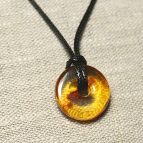 N4 - collier pendentif pierre ambre naturelle donut pi 21mm