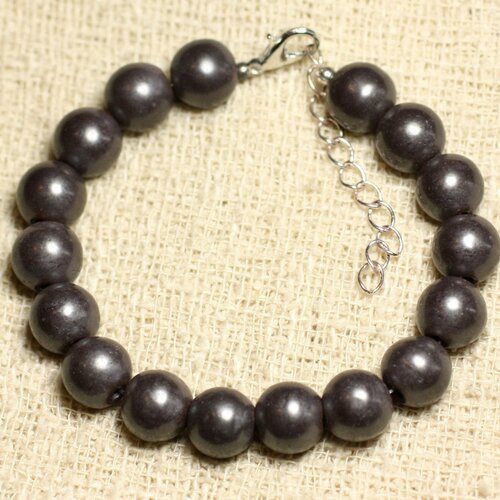Bracelet argent 925 et pierre - hématite boules mat 10mm