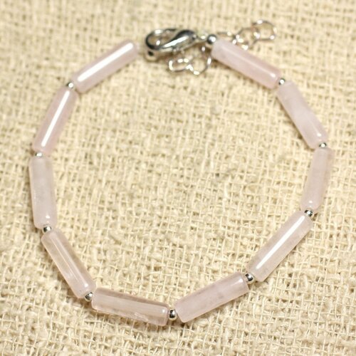 Bracelet argent 925 et pierre - quartz rose tubes 13mm