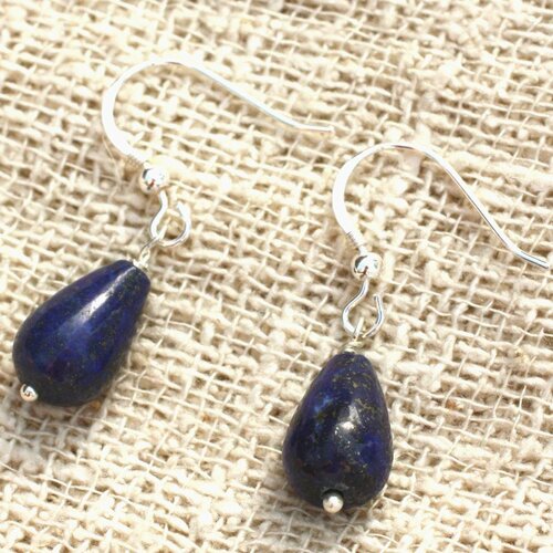 Boucles d'oreilles argent 925 et lapis lazuli gouttes 12x8mm