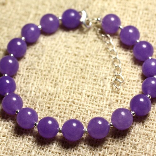 Bracelet argent 925 et pierre - jade violette 8mm
