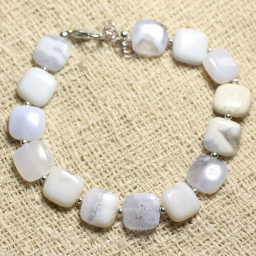 Bracelet argent 925 et pierre - calcédoine bleue carrés 10mm