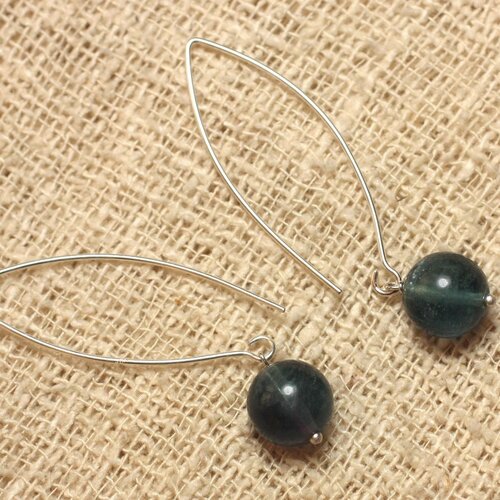 Boucles d'oreilles argent 925 et pierre - fluorite bleue 10mm