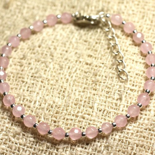 Bracelet argent 925 et pierre - jade facettée 4mm rose clair