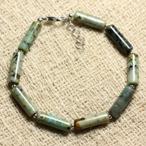 Bracelet argent 925 et pierre semi précieuse - turquoise africaine tubes 15mm
