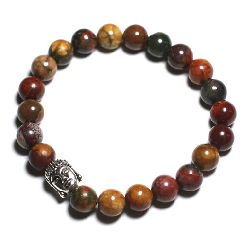 Bracelet bouddha et pierre semi précieuse - jaspe picasso