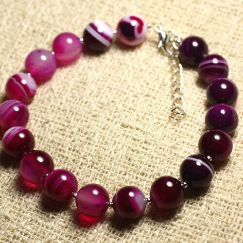 Bracelet argent 925 et pierre semi précieuse - agate rose 10mm