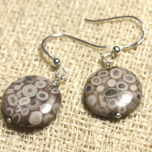 Boucles d'oreilles argent 925 - jaspe océan palets 16mm