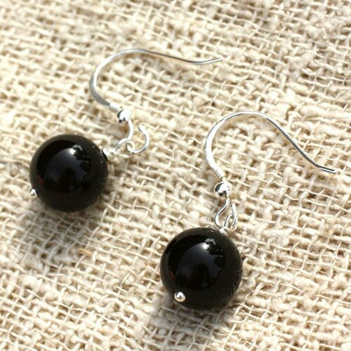 Boucles d'oreilles argent 925 - onyx noir 10mm