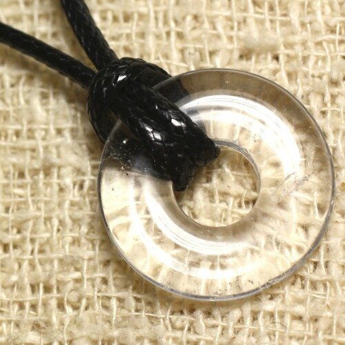 Collier pendentif en pierre - cristal de roche quartz donut 20mm
