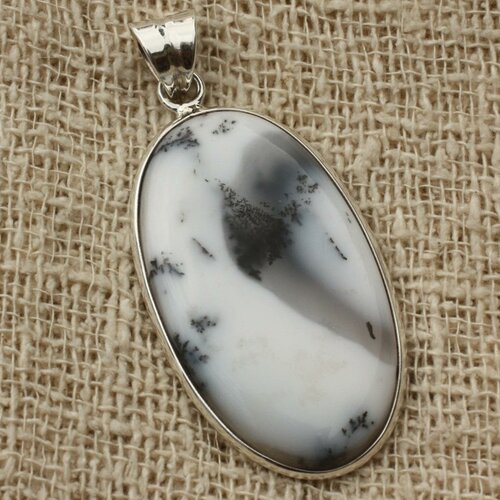 N17 - pendentif argent 925 et agate dendritique ovale 38x22mm