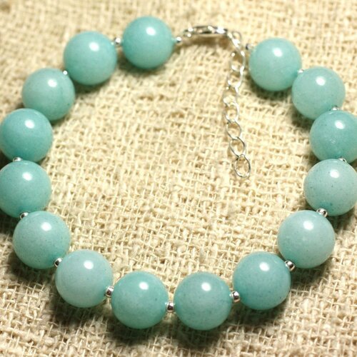 Bracelet argent 925 et pierre - jade bleu turquoise 10mm