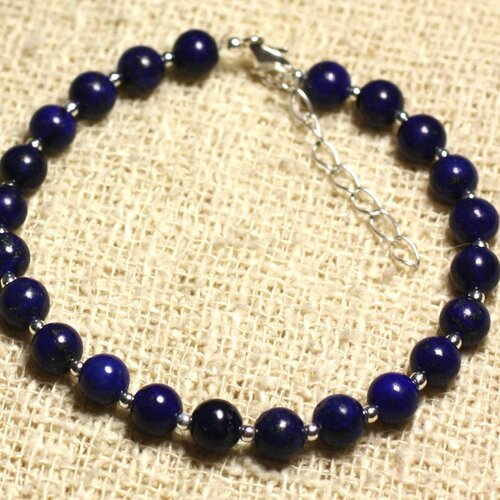 Bracelet argent 925 et pierre - lapis lazuli 6mm