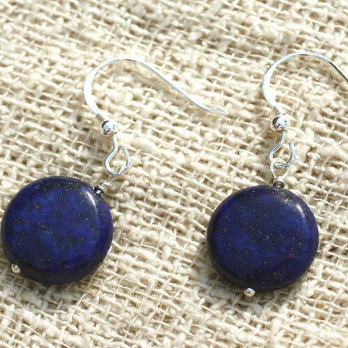 Boucles d'oreilles argent 925 et lapis lazuli palets 14mm