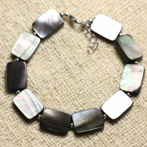 Bracelet argent 925 et nacre noire rectangles 14x10mm