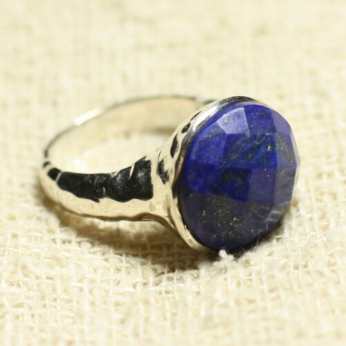 N120 - bague argent 925 et pierre - lapis lazuli facetté rond 15mm