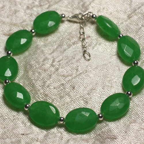 Bracelet argent 925 et pierre - jade verte ovales facettés 14x10mm