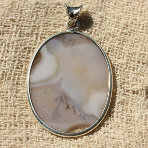 N5 - pendentif argent 925 et pierre - quartz dendritique ovale 50x33mm