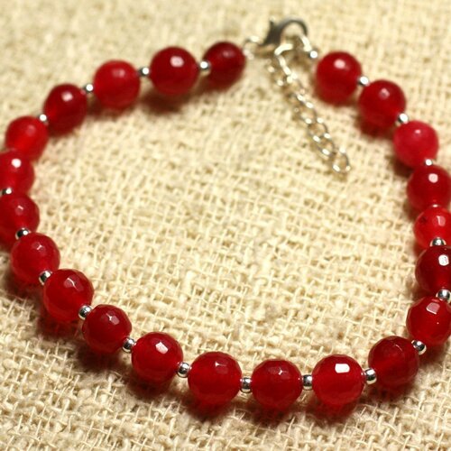 Bracelet argent 925 et pierre - jade rouge facettée 6mm