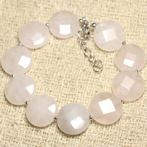 Bracelet argent 925 et pierre - quartz rose palets facettés 15mm