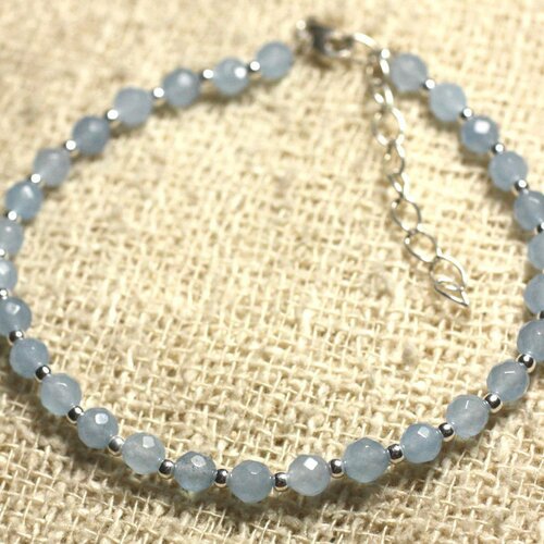 Bracelet argent 925 et pierre - jade facettée 4mm bleu clair