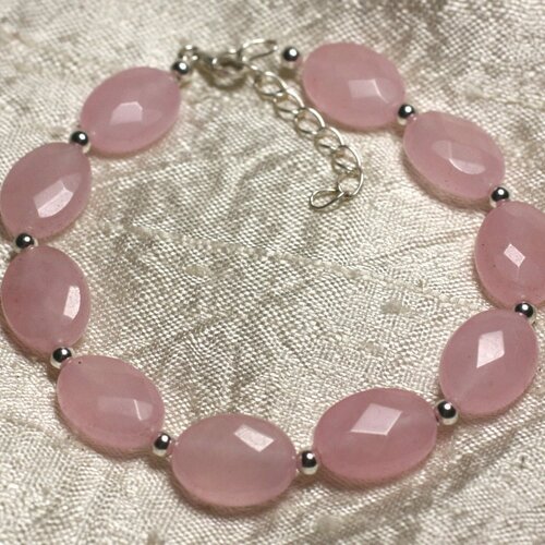 Bracelet argent 925 et pierre - jade rose ovales facettés 14x10mm