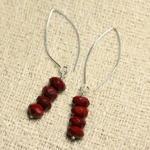 Boucles d'oreilles argent 925 et pierre - jaspe mokaïte rouge rondelles facettées 8x5mm