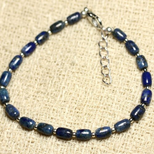 Bracelet argent 925 et pierre - lapis lazuli olives 6mm