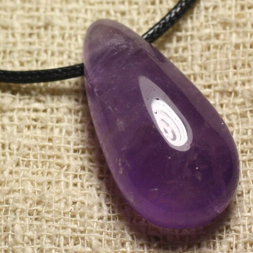 Collier pendentif pierre - amethyste goutte 40mm violet