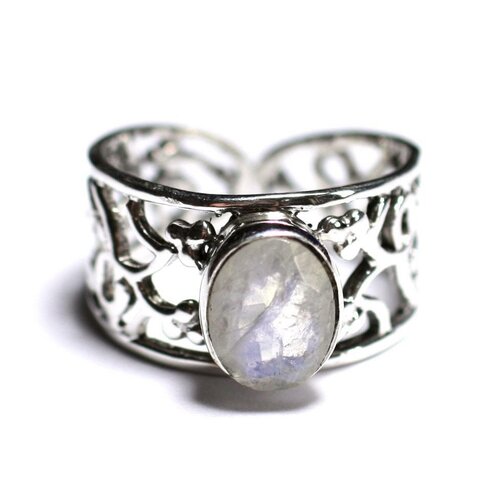 N224 - bague argent 925 et pierre - pierre de lune arc en ciel facettée ovale 9x7mm