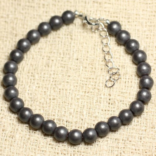 Bracelet argent 925 et pierre - hématite boules mat 6mm
