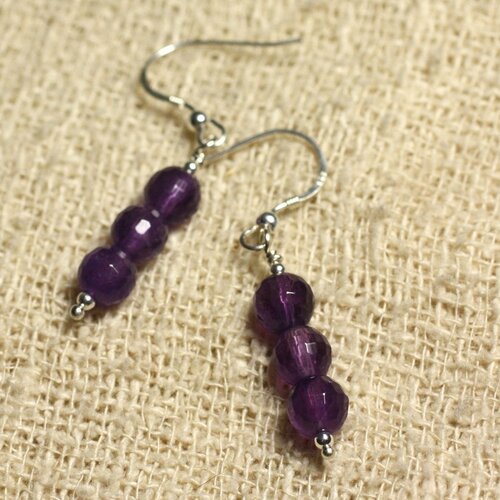 Boucles d'oreilles argent 925 - améthyste facettée 6mm