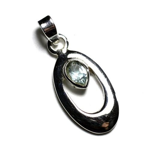 Pe108 - pendentif argent 925 et pierre - ovale 20mm topaze bleue