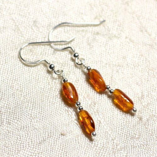 Boucles d'oreilles argent 925 et ambre naturelle olives 7-8mm
