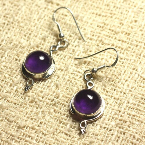 Bo213 - boucles d'oreilles argent 925 26mm - améthyste rond 10mm