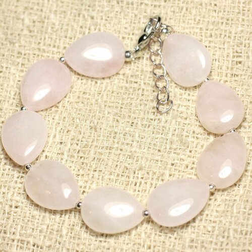 Bracelet argent 925 et pierre - quartz rose gouttes 16mm