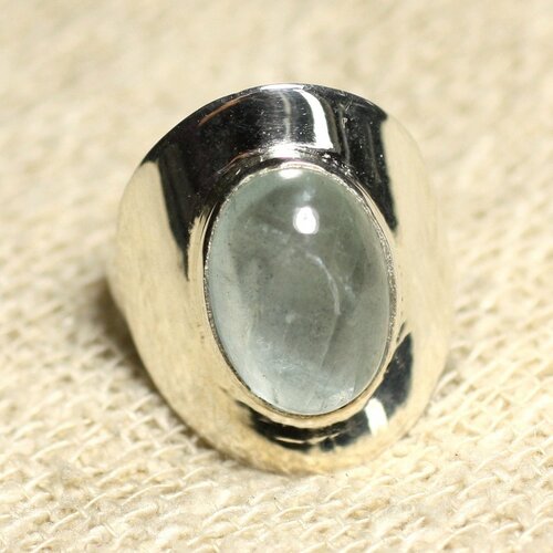 N124 - bague argent 925 et pierre - aigue marine ovale 14x10mm