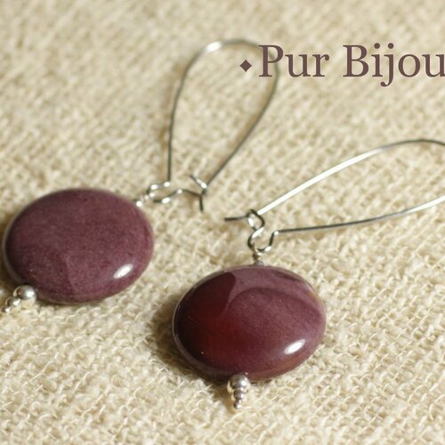 Boucles d'oreilles pierre - jaspe mokaïte violette 20mm