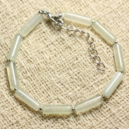 Bracelet argent 925 et pierre - jade vert clair tubes 13x4mm