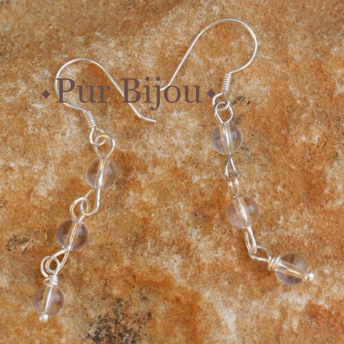 Boucles d'oreilles cristal de roche quartz et argent 925