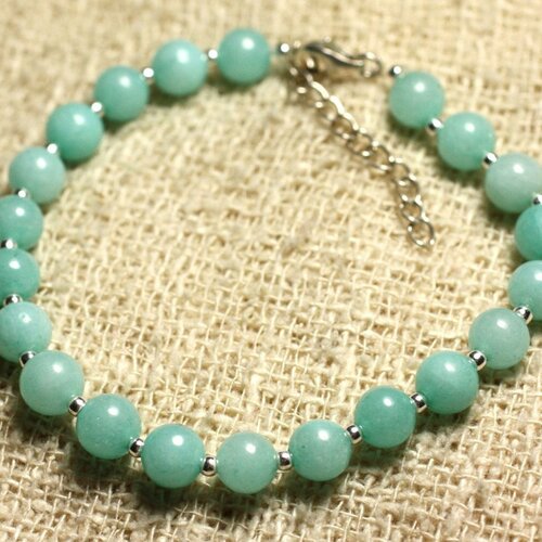 Bracelet argent 925 et pierre - jade bleu turquoise 6mm