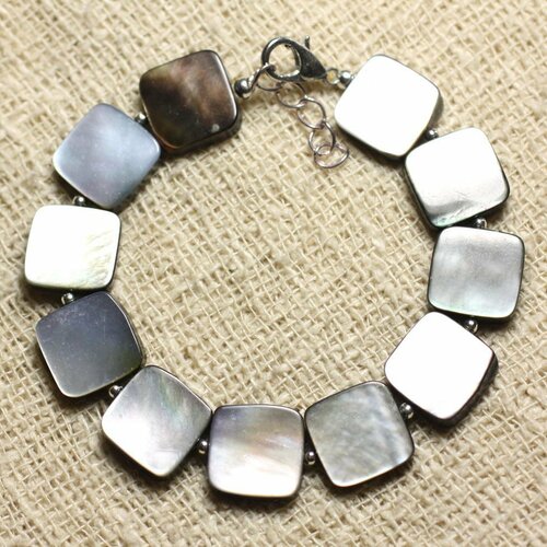 Bracelet argent 925 et nacre noire carrés 12mm