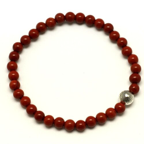 Bracelet pierre semi précieuse jaspe rouge 4mm et perle argentée