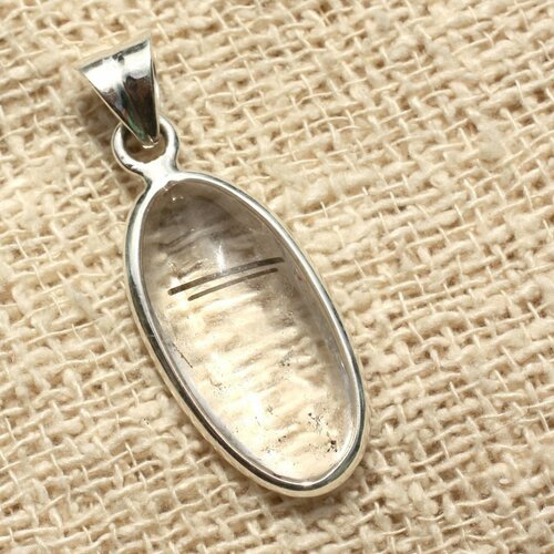 N2 - pendentif argent 925 et pierre - quartz tourmaline ovale 31x13mm