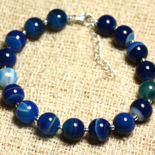 Bracelet argent 925 et pierre semi précieuse - agate bleue 8mm